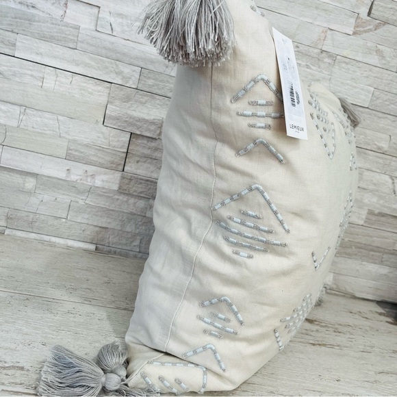 LEMIEUX ET CIE Le Buci Stitch Tasseled Linen Throw Pillow Natural Down Filled - Picture 12 of 16